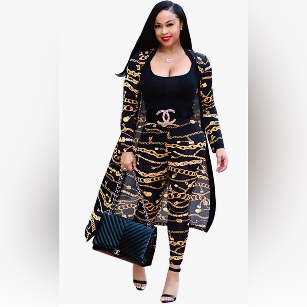 2 piece spandex chain print outfit